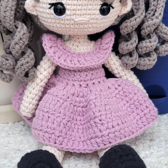 Handmade Crochet Doll with Purple Dress - Picture 6 of 6